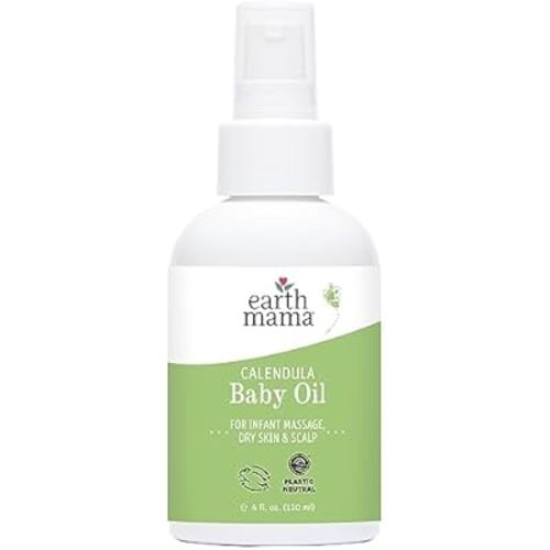 Earth Mama Calendula Baby Oil | Massage Oil for Newborn Skin Care, Dry Skin & Scalp Moisturizer, Fragrance Free, 4-Fluid Ounce