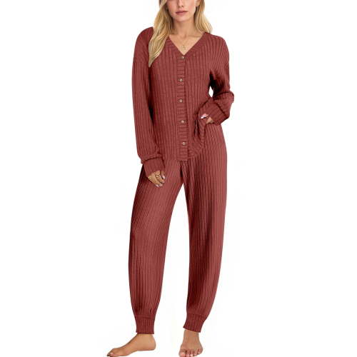 UVN Pajamas Sets for Women Long Sleeve Button Down Tops and Pants 2 Piece Outfit Fall Sleepwear Pjs Lounge Sets with Pockets