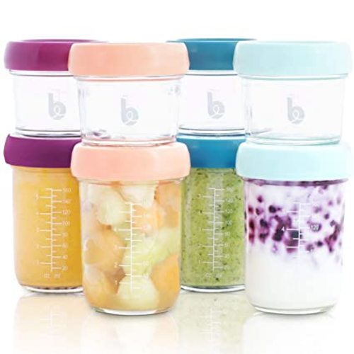 Babymoov Glass Food Storage Containers | Leak Proof Stackable & Reusable Glass Jars (Pick Your Set Size), X8 - Eco-Friendly Glass