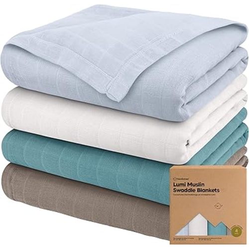 4-Pack Muslin Swaddle Blankets for Boys, Girls - Organic Baby Swaddles for Newborns, Soft & Breathable Receiving Baby Blankets for Girl, Boy, Neutral, Newborn Essentials Gift (Nimbus)