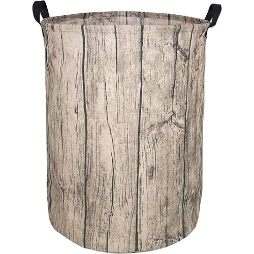 KUNRO Large Sized Round Storage Basket Waterproof Coating Organizer Bin Laundry Hamper for Nursery Clothes Toys (Tree Stump)