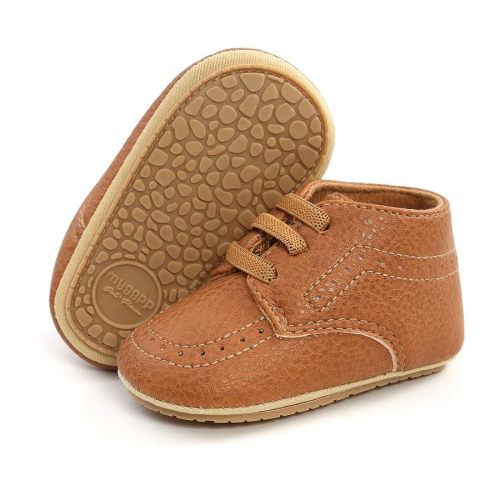SOFMUO Baby Boys Girls High Top Ankle PU Leather Sneakers Soft Rubber Sole Infant Moccasins Newborn Oxford Loafers Anti-Slip Toddler Wedding Uniform Dress Shoes