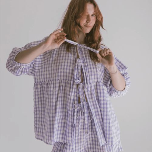 Florence top | Lavender Gingham Embroidery