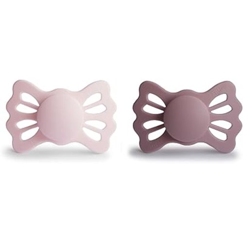 FRIGG Lucky Symmetrical SilkySoft Silicone Baby Pacifier | Made in Denmark | BPA-Free (White Lilac/Twilight Mauve, 6-18 Months)