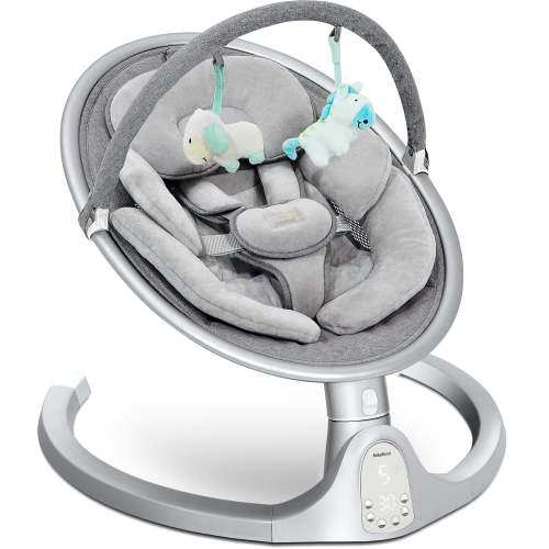 Babyomi Baby Swing, Portable Infant Rocker, Remote Control, 5 Speeds, 10 Lullabies, Bluetooth, Soft Seat Pad