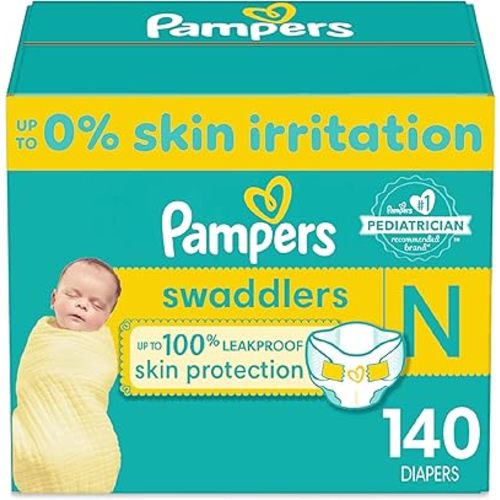 Pampers Swaddlers Newborn Diapers - Size 0, 140 Count, Ultra Soft Disposable Baby Diapers