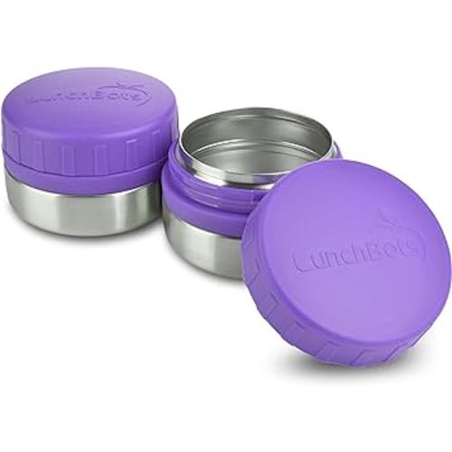 Amazon.com: LunchBots Rounds Leak Proof 4 oz. Stainless Snack Container Jar, Set of 2, Purple Lids: Home & Kitchen
