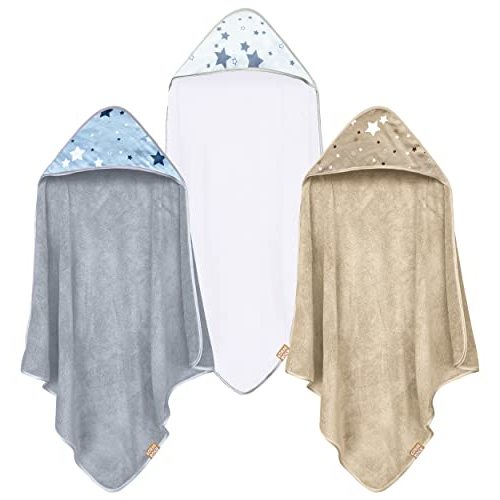 Coral Dock 3 Pack Baby Hooded Bath Towel Sets, Ultra Absorbent Polyester Towels, Neutral Grey Starry Sky, Suitable for Newborns and Toddlers