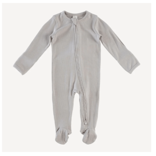 long sleeve zipper footie | dove | modal skinny rib