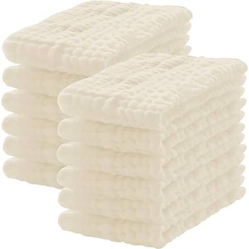 12 Pack Muslin Burp Cloths 100% Cotton Muslin Cloths Large 20''x10'' Extra Soft and Absorbent Baby Burping Cloth - Ivory