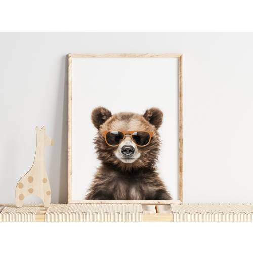 Baby Bear Cub | Sunglasses | Woodland Nursery Animal Print Decor Large Wall Art Digital Download Baby Room Picture Kids Room Poster Instant