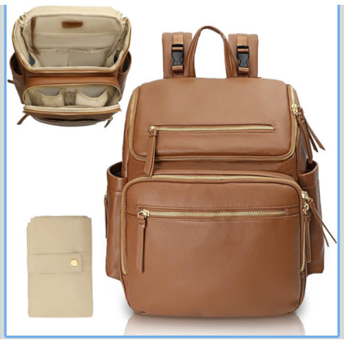 Diaper Bag Backpack Large Baby Diaper Bag Leather with 17 Diaper Bag Organizing Pouches,Changing Pad,Stroller Straps,4 Insulated Pockets,Brown