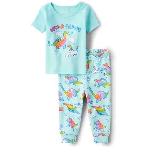 The Children's Place Baby Girls' and Toddler Short Sleeve Top and Pants Snug Fit 100% Cotton 2 Piece Pajama Set
