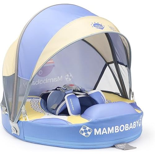 Mambobaby Baby Pool Float with Canopy & Tile, Kalolary Non-Inflatable Baby Swim Float Infant Swim Trainer Ring Toddler Pool Float with Adjustable Strap for 3-24 Months Age Boys Girls