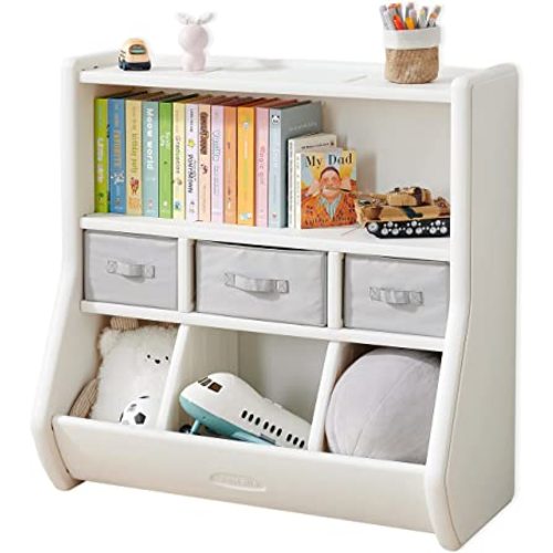 The Montessori Toy Storage Organizer by Fortella, with Bookshelf, Display Shelf, 3 Large Bins, and 3 Removable Drawers, Made of BPA and Formaldehyde FREE HDPE, Safe and Modern Toy Box Cabinet for Kids