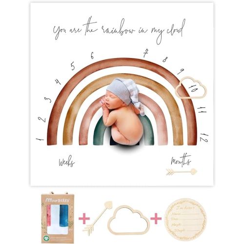 Organic Rainbow Baby Monthly Milestone Blanket Newborn Boy Girl Unisex Neutral| Boho Vintage Rainbow Baby Monthly Picture Blanket| Baby Growth Photography Background Prop