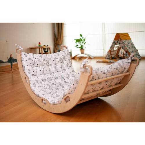 Montessori Gym with XL Cushion and Climbing Ramp, Indoor Swing for Toddler, Boho Nursery Furniture