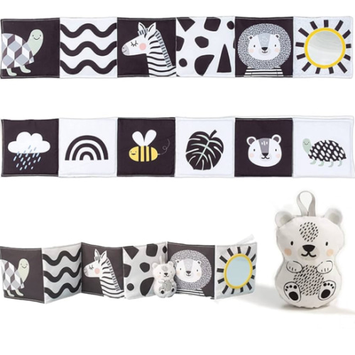 Taf Toys Newborn Soft Activity Book Black & White High Contrast Baby Book Infant Sensory Toys Tummy Time Soft Cloth Books for Babies Textured Fabric Crinkling Shapes Patterns 0-12 Months Newborn Toys