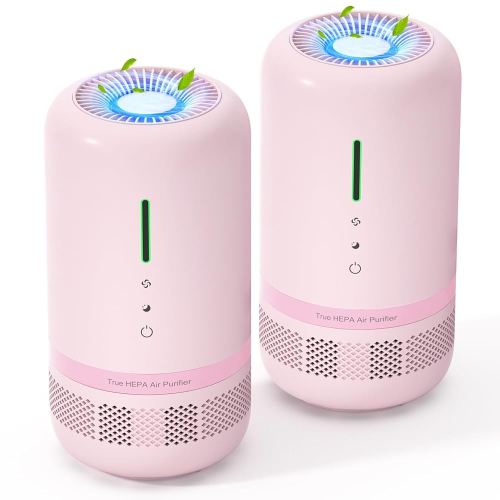 Air Purifiers for Home, 2 Pack H13 HEPA Air Purifier for Room up to 960ft², 360° Outlet, 99.97% Particle Capture for Home,Pet,Type-C Charging, Included Adapter, VF04, Pink