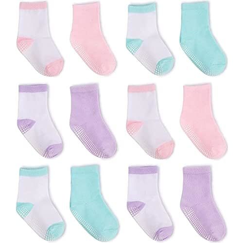 Zaples Grip Crew Socks with Non Slip/Anti Skid Soles for Baby Infants Toddlers Kids Boys Girls