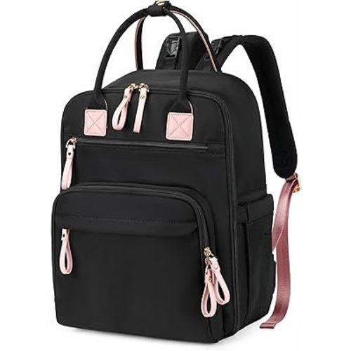 18 Pockets Diaper Bag Backpack with Waterproof Pockets and Stroller Buckle, Convertible Tote Bag (Nylon, Black)