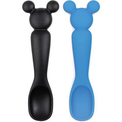 Bumkins Disney Baby Utensil Set, Silicone Trainer Spoons for Dipping, Soft Tip, Self-Feeding, Chew, Baby Led Weaning, First Year Training Supplies, Essentials First Eating, 4 Mos, 2-pk Mickey Mouse