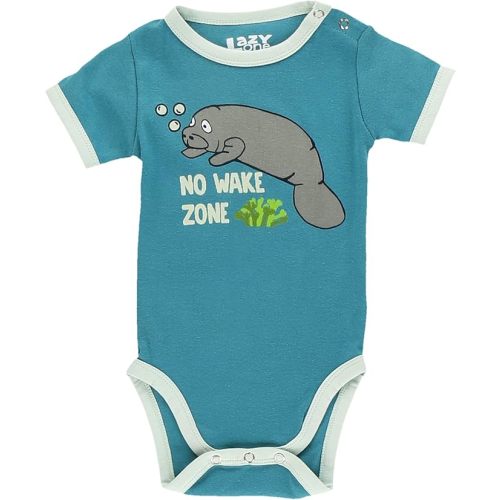 Lazy One Cute Unisex Baby Bodysuit, Cute Animal Designs, 6-18 Months - No Wake Zone Blue Infant One-piece - 6 Months