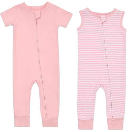 Aablexema 2PCS Baby Cotton Romper Zipper Short Sleeve & Sleeveless Footless Pajamas One Piece Jumpsuits Outfit Clothes