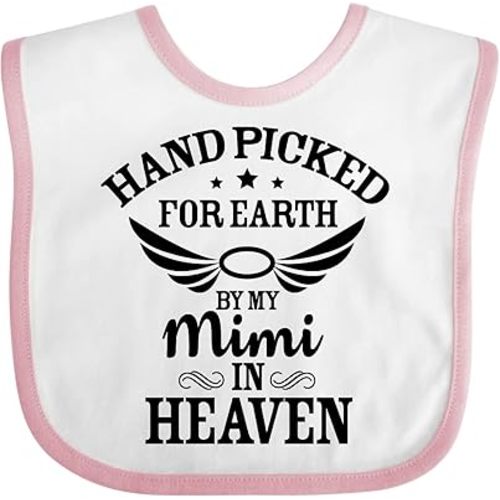 inktastic Handpicked for Earth By My Mimi in Heaven with Angel Wings Baby Bib