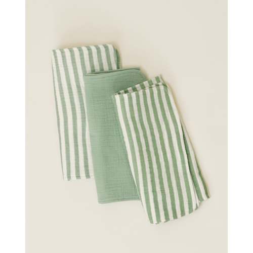Printed Organic Cotton Muslin Burp Cloth Set | Sage Stripe - Storq by Kindred Bravely