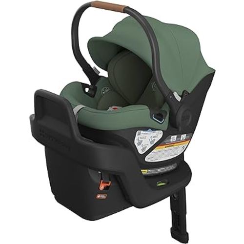 UPPAbaby Aria Lightweight Infant Car Seat/Just Under 6 lbs for Easy Portability/Base with Load Leg + Infant Insert Included/Direct Stroller Attachment/Gwen (Green/Saddle Leather)
