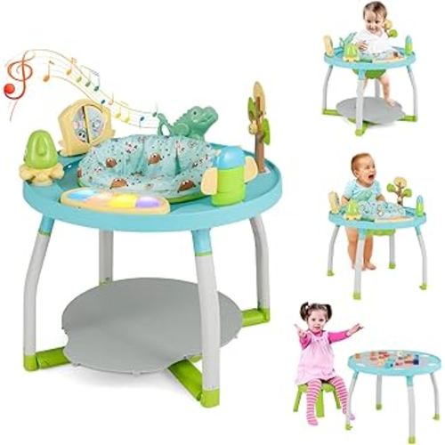 HONEY JOY Baby Activity Center, 5 in 1 Infant Jumper & Standing Play Table w/ 360° Rotary Seat, 6 Toys, 3 Adjustable Heights, Lights, Music & Sounds, Activity Center for Babies 6-36 Months (Blue)