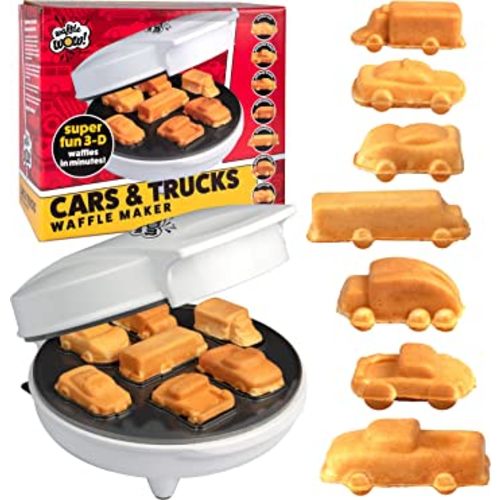 Car & Trucks Waffle Maker - Make 7 Different Race Cars, Trucks & Automobile Vehicle Shaped Pancakes - Electric Non-Stick Pan Cake Waffler Iron, Fun Breakfast Treat for Kids or Birthday Gift for Him