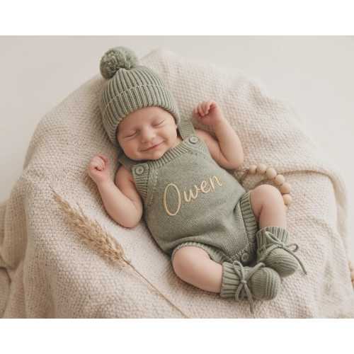 Conjunto de fotografía para recién nacido personalizado, conjunto para sesión de fotos de bebé niño con patucos, accesorio fotográfico bordado a