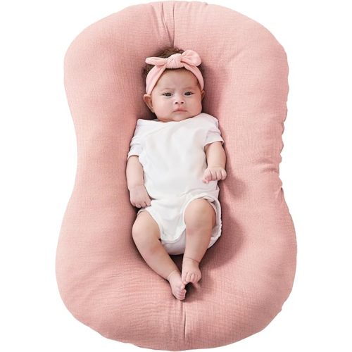 FUNUPUP Muslin Baby Lounger Cover Compatible with Snuggle Me Lounger, Infant Lounger Pillow Cover for Newborn, Removable Newborn Lounger Cover for Boys and Girls, Pink