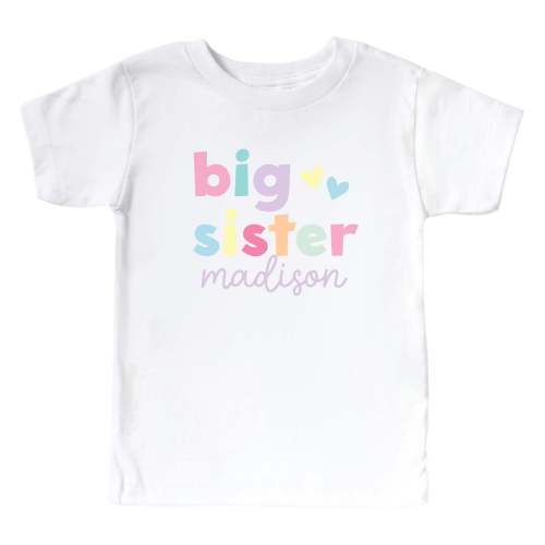 Personalized Big Sibling Kids Graphic Tee | White