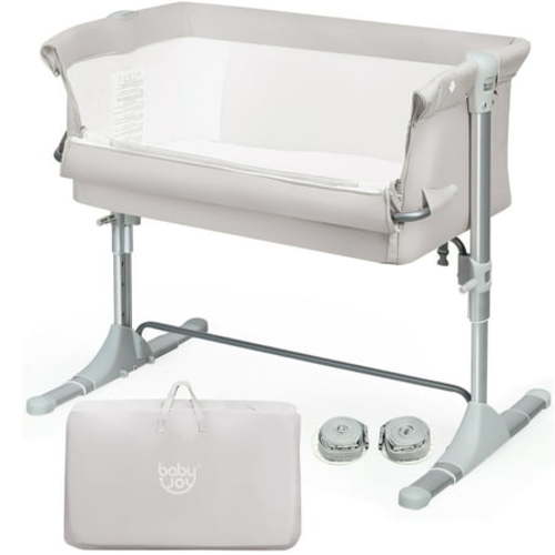 Babyjoy Portable Baby Bed Side Sleeper Infant Travel Crib with Carrying Bag Beige
