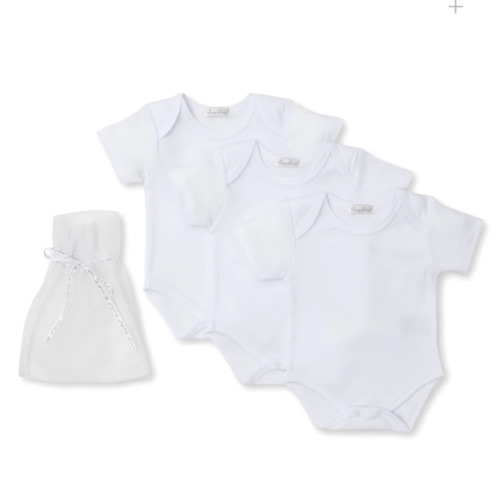 White 3 Pack S/S Bodysuit Set w/ Tulle Bag