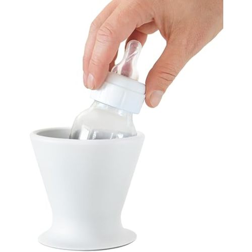 Baby Bottle and Silicone Pump Holder - Prepare Baby Bottles with one Hand and Prevent Breast Milk Spills, White