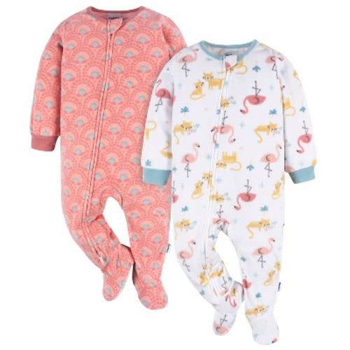 Gerber Baby & Toddler Girls' Blanket Sleeper, Pink Flamingos, 2-Pack, 3-6 Months