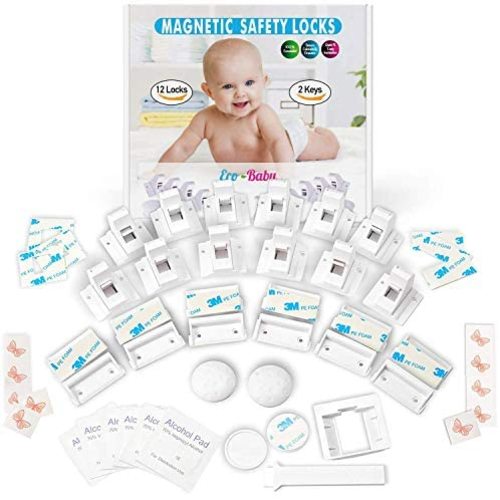 Eco-Baby Child Safety Magnetic Cabinet and Drawer Locks for Proofing Kitchen 12 Pack Child Latches