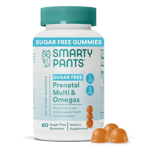 SmartyPants Prenatal Vitamins for Women, Sugar Free Multivitamin Gummies: Methylfolate, Omega 3 (ALA) Vitamin D3, C, Vitamin B12, B6, A, K & Zinc, Inositol, Erythritol Free, 60 Count (20 Day Supply)