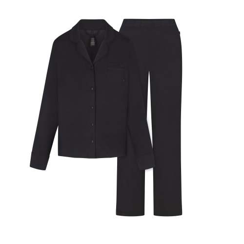SKIMS SLEEP LONG SLEEVE BUTTON UP SET | ONYX