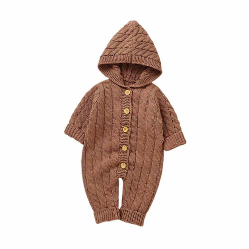 Lenpel Newborn Girls Boys' Sweater Rompers Long Sleeve Button down Hooded Cable Knit Jumpsuits Infant Baby Clothes