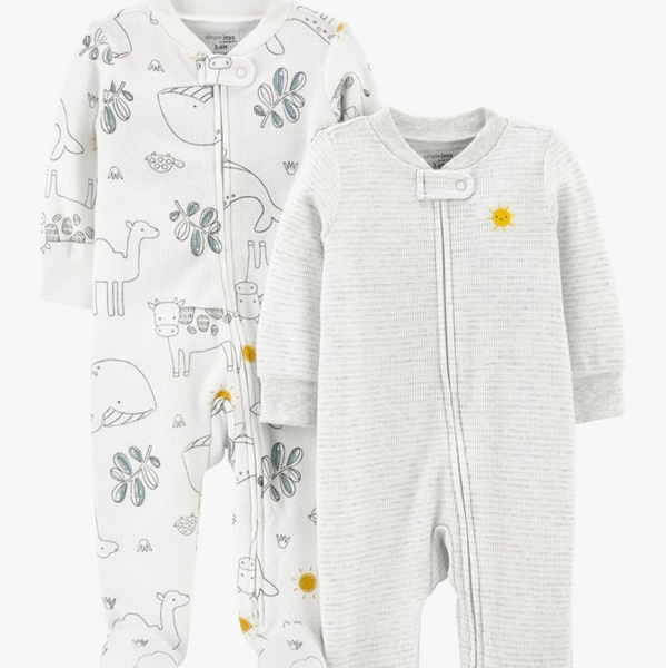 Simple Joys by Carter's Unisex Baby 2-way Zip Thermal Footed Sleep and Play, Pack of 2