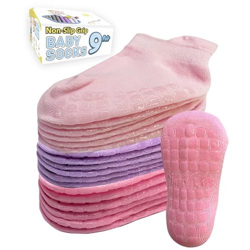 Simply Kids Baby Ankle Socks with Grippers (9 Pairs) for 0 to 7 Years Old Toddler Girls Boys