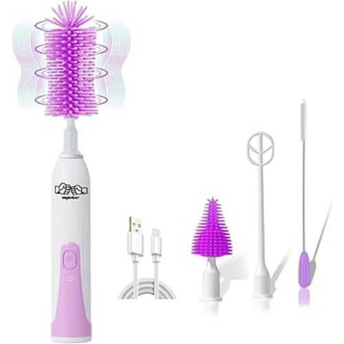 Rechargeable Electric Bottle Brush Set with Automatic Electric Bottle Brush Cleaner and Spin Multi-Purpose Brushes,Mixer,Suitable for Baby Bottle Brush, Dish Scrub Brush,Toilet Brush,Purple