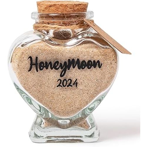 Honeymoon Sand Keepsake Jar 2024,Bridal Shower Gift, Wedding Gift, Engagement Gift, Honeymoon Gift, Travel Gift for Couples, Newlywed, Fiance(Gift Box Includes) - 40ml Glass
