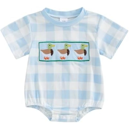 Infant Baby Boy Mallard Duck Clothes Summer Short Sleeve Romper One Piece Newborn Country Boy Farm Outfit