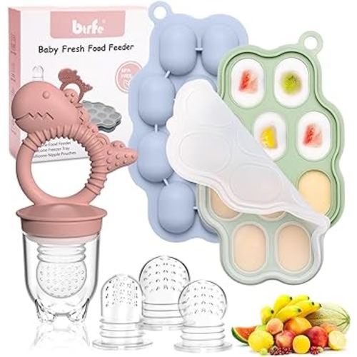 Baby Breastmilk Popsicle Molds & Baby Fruit Feeder Pacifier, Silicone Baby Food Freezer Tray Storage Containers for Infant Teething Self Feeding